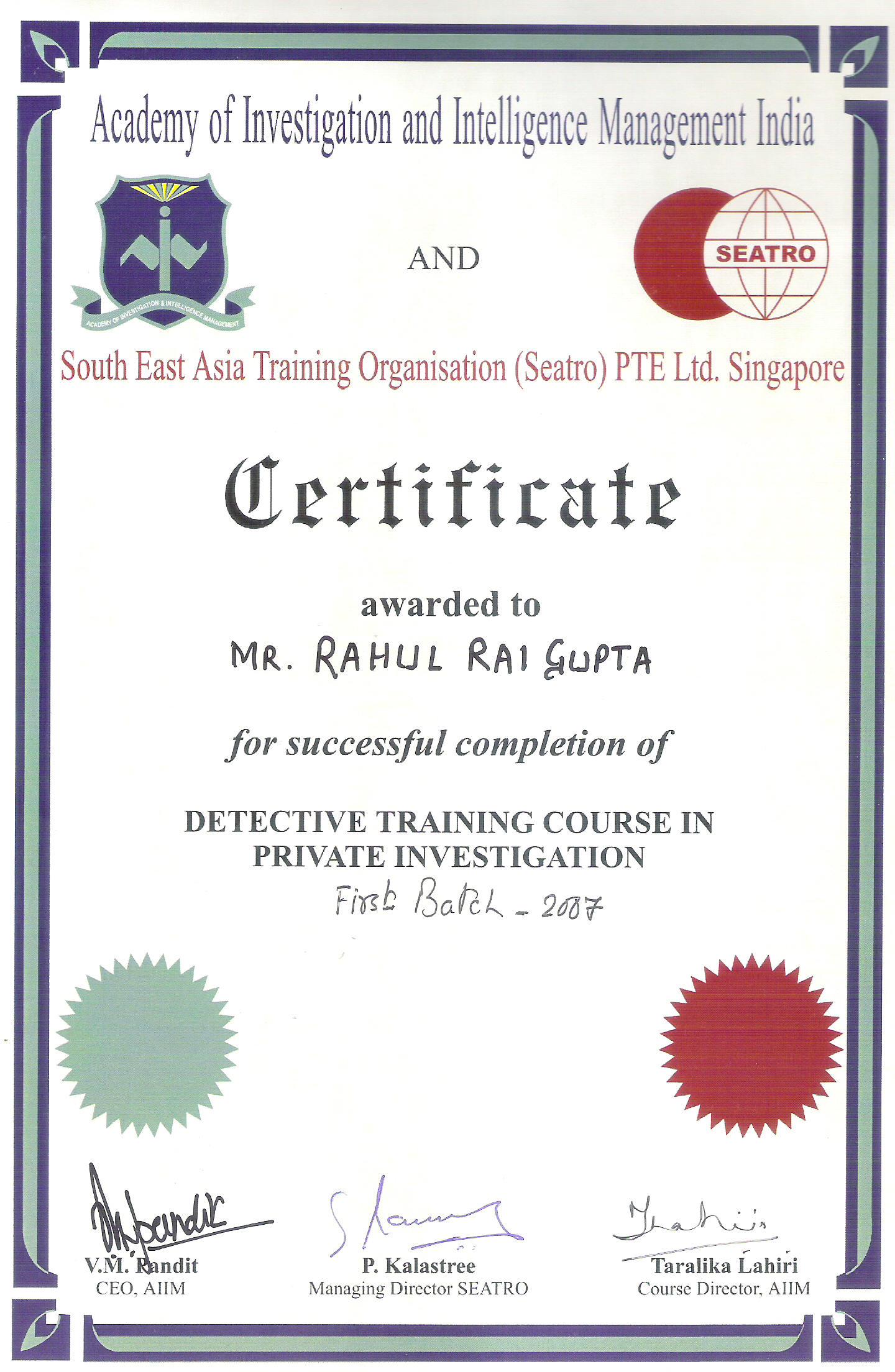 Certificate-Inv. Course